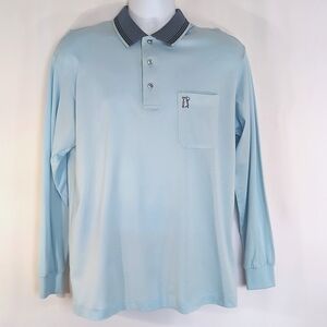 PGA Tour Blue Long Sleeve Polo Shirt Size Medium